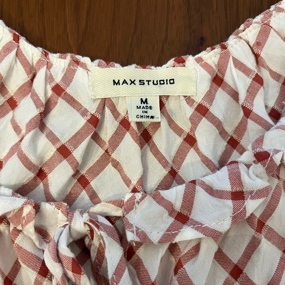 Max Studio Red and White Plaid Blouse